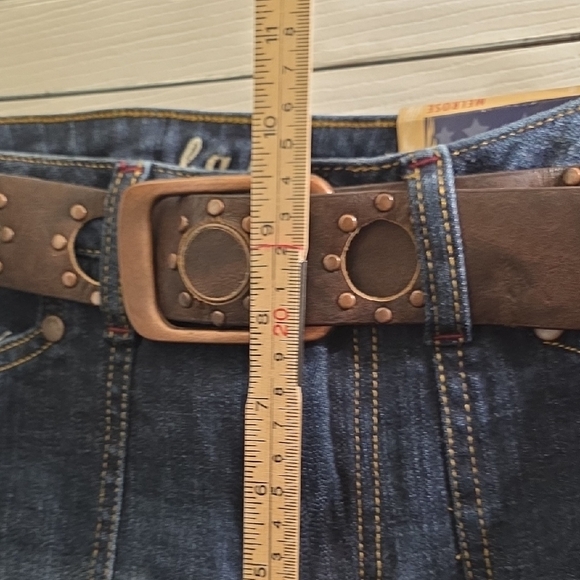 L.A. Blues Women's Dark Blue Flare Jeans with Brown Studded Belt Size 8 - Picture 8 of 8
